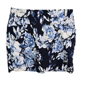 Womens S.C. & CO. Blue & White Floral Skort Skirt Rayon Nylon Blend Stretch L